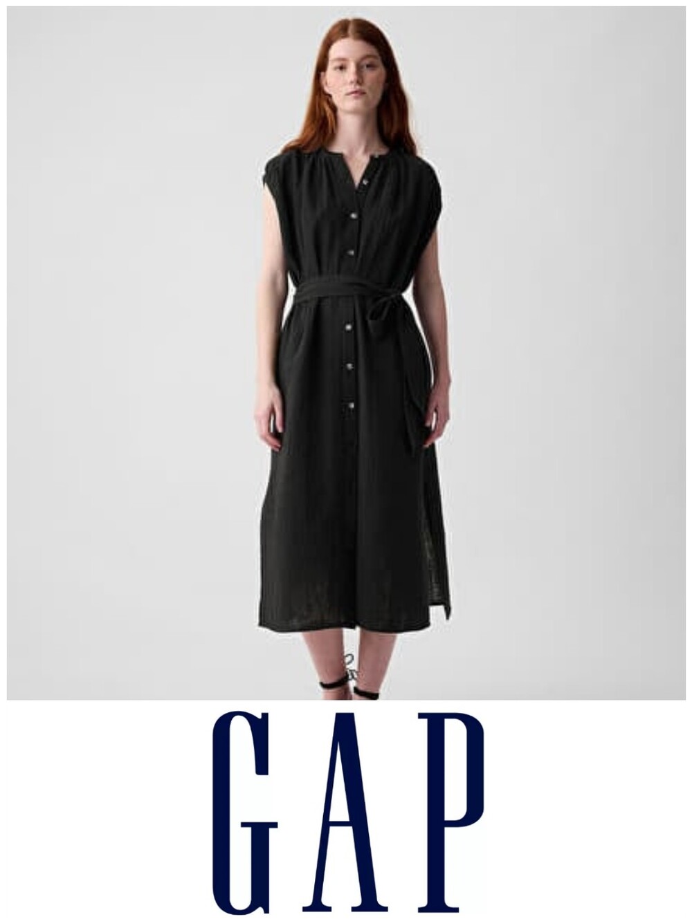 Crinkle Gauze Belted Midi Dress